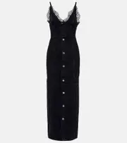 [Stella McCartney] Stella McCartney Lace-trimmed denim maxi dress AU 6 black