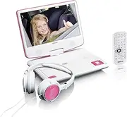 Lenco DVP-910 9 inch Portable DVD Player with Rotating Display and Built-in USB AV Output Battery Power Adapter Headphones Pink