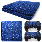 For PS4 Slim Skin Console & 2 Controllers Blue Rain Vinyl Decal Wrap