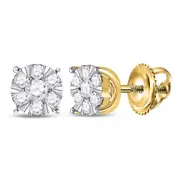 14k Yellow Gold Round Diamond Flower Cluster Earrings 1/4 Cttw