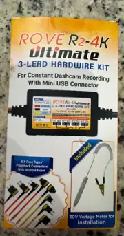 Rove R2-4K Ultimate 3-Lead Hardwire Kit ~ For Constant Dashcam Recording w/ USB