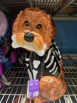 2025 Halloween Blow Mold Skeleton Doodle Poodle Bone Skelly Dog Statue 22"-in