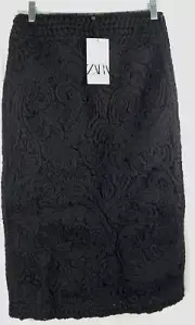 Zara Womens Black Crochet Wool Blend Side Zip Skirt Size Small