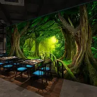 在飛比找蝦皮商城精選優惠-3d立體大自然原始森林風景壁紙壁畫酒吧餐廳飯店臥室客廳背景墻