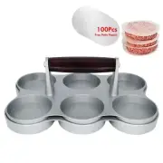6-Grid Burger Hamburger Press Maker with 100 Patty Papers Cookware Kitchen tool