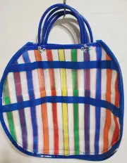 Mexican Market Mercado Multi-Color Mesh Reusable Tote Purse Bag White NEW