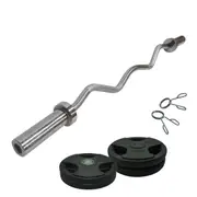 Total 31kg - 120cm Olympic Curl Barbell Weight Set - Rubber Coated Weight Plate