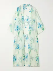 [Olivia von Halle] Olivia von Halle - Amaya Belted Floral-print Silk-chiffon Robe - Off-white - One size One size Off-white