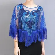[Bciopll] Sequins Tassels Poncho Women Coat Party Outfits Cape Mesh Jacket Ladies Cloak Shawls Outerwear Wraps Woman Clothes