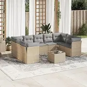 10 Piece Garden Sofa Set with Cushions Beige Poly Rattan Patio Bar Sets