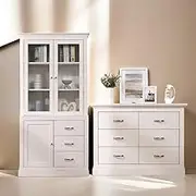 Merryluk Bedroom Set Ashford 6-Drawer Chest in White and Display Storage Cabinet Combo
