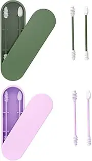 Reusable Cotton Swabs, 4 Pieces Reusable Cotton Ear Buds, Washable Soft Silicone Stick with Hygienic Storage Case, for Makeup and Ear Cleaning (C)