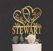 Two Hearts one Love Wedding Cake topper, Personalized Name and Date