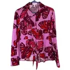 Sofia Vergara mauve red leaf print tie front linen blend blouse size large