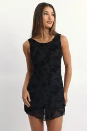 Black Mini Dress Burn Out - Size 16XL, Women's Skater Dress