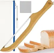 Serrated Bread Bow Knife,15.7in Stainless Steel Sourdough Bread Cutter, Wooden Bow Design Bread Slicer, Bread Cutting Tool with 1 Knife Guard 1 Screwdriver 1 Cloth,Serrated Bread Knife for Loaf Bagels