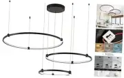 Modern Led Chandelier, 3-Rings Light Modern Led Pendant Light Black Dimmable