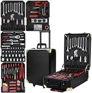 Giantz 816pcs Tool Box, Multi Tools Kit Socket Set Hand Toolbox Trolley Chest Organiser Home Garage Car Bike Toolkit, Portable with Roller Wheels 4 Removable Inserts Black