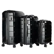 Olympus 3PC Artemis Luggage Set Hard Shell Suitcase ABS+PC Jet Black