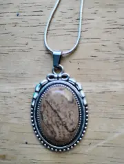 Tiger Jasper pendant necklace genuine gemstone 925 Sterling snake silver chain