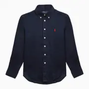 [Polo Ralph Lauren] Navy blue linen button-down shirt 6 Y Blue