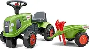 FALK - Claas Tractor Ride-on with Trailer - from 12 Months - Made in France - Shovel and rake Included - 2 Styles of Personalisation - Customisable Number Plate - 212C