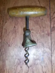 Old Corkscrew With Wooden Handle and Bell, Old-Primitive Wine Bottle Opener#32