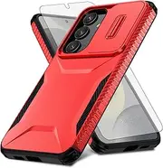 [Asuwish] Phone Case for Samsung Galaxy S24/S25 5G with Tempered Glass Screen Protector and Slide Camera Cover Rugged Hybrid Shockproof Protective Cell Accessories S 24 24S 25 25S G5 Women Men Red