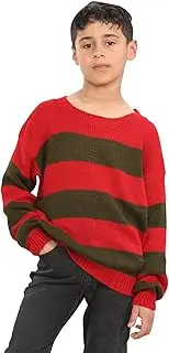 [Janisramone] Kids Boys New Red and Green Striped Freddy Kruger Horror Fancy Dress Knitted Halloween Jumper