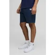 Mens Navy Elasticated Waist Relaxed Woven Tab Canvas Shorts