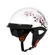 Retro Half Face Motorcylce Hat FRP Prince Helmet Bright white cherry blossom L