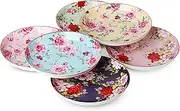 BTaT- Porcelain Floral Dessert Plates, 8 inch, Set of 6, Deep Plates, Porcelain Bone China, Appetizer Plates, Floral Plates, Salad Plates, Small Plates Set, Small Dishes, Dinnerware