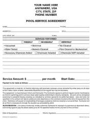 100 2-part POOL SERVICE AGREEMENT Forms