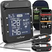 [Nutrichef] Smart BBQ Thermometer - Rechargeable Dual Probe System with WiFi & Bluetooth for Precise Grilling, Easy-to-Read Digital Display, Compatible with Any Smartphone for Outdoor Barbecue & Smoker
