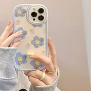 LIUJINCAN Compatible with iPhone 12 mini Case 5.4" - Lovely Pink Berry and Blue Painting Floral - Full Camera Lens Protection - Kawaii Slim Soft TPU Silicone Bumper Case for Women and Girls (Pink Berry Blue Flower, 12mini)