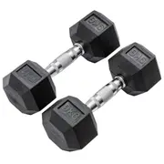 METEOR 9kg Rubber Hex Dumbbells, Hex Dumbbells, Fixed Weight Dumbbells, Gym Weights, Dumbbell Weights (1 Pair)