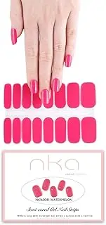 NKA Semi Cured Gel Nail Polish Strips, 16 Extra Long Double Ended Nail Stickers Wraps, UV Lamp Curing Gel Nail Strip, WATERMELON