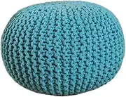 Creative Hand-Woven Futon Footstool,100% Cotton Chunky Knitted Round Foot Stool,Round Knitted Foot Stool Braided Cushion Pouffe,40×40×30cm,Blue