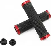 Bike Grips, Double Locking Bike Bicycle Mountain Bike Handlebar Grips, Include with Plastic End Caps, Bicycle Handle Bar Aluminum Alloy Lock Ring