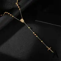 在飛比找momo購物網優惠-【ANGEL】十字架拼接串珠長流蘇項鍊(金色)