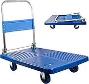 Flatbed Cart, 90x60x86cm, 300kg Heavy Duty Capacity Platform Hand Truck 360 Degree Swivel Wheels Foldable Push Hand Cart for Loading and Storage