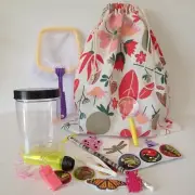 GIRLS Bug Catcher KIT + Flower Bag PARTY kid craft growing insect torch stickers