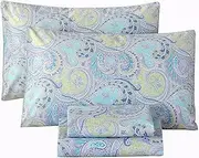 RYNGHIPY Cotton Sheets Floral Print Queen Size Sheet Sets Flower Botanical Pattern Egyptian Cotton Bed Sheets Soft and Breathable Deep Pockets (Blue,Queen Size)