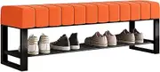 Entryway Shoe Storage Bench, Velvet Upholstered End of Bed Bench with Black Metal Frame, Shoe Rack Bench Seat for Hallway Living Room Bedroom