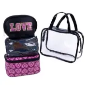 Heart, Sparkle & Live 4 Piece Cosmetic Travel Bags