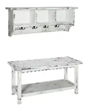 Alaterre Country Cottage Coat Hooks and Bench Set