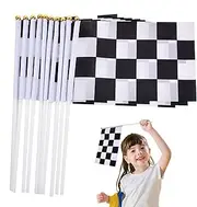 Checkered Flag - 10Pcs Black and White Racing Flags | Polyester Racing Checkered Hand Flags | Car Hand Waving Flag for Sports Events, Children's Birthday and Theme Parties