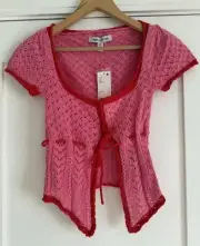 Urban Outfitters Gabriella Babydoll Flyaway Sweater Pink Red Women's Size XS NWT