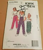 NEW UNCUT Kwik Sew Pattern 2655 Girls' sz 4-8 Pants w Bib and Bottom Options