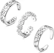 [FIBO STEEL] 3 PCS Toe Rings for Women 925 Sterling Silver Adjustable Toe Rings Open Cuff Toe Rings CZ Daisy Moonstone Ring Band Rings Beach Foot Jewelry Set